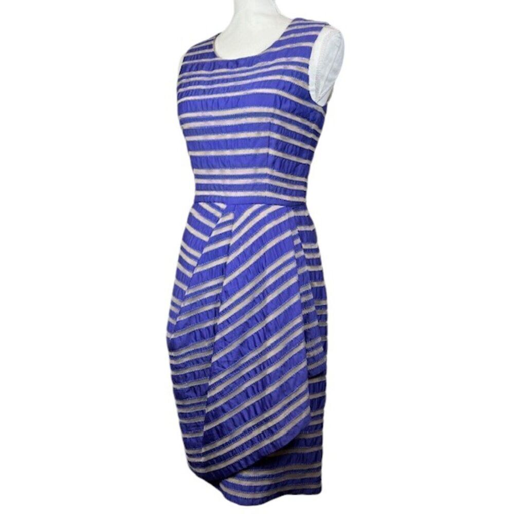 Lela Rose Silk Sleeveless Dress Violet Purple / Nude Stripes Zip Back Size 4